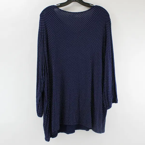 Lands' End White Polka Dot Navy Blue Long-Sleeved V-Neck Shirt Women's 3X 