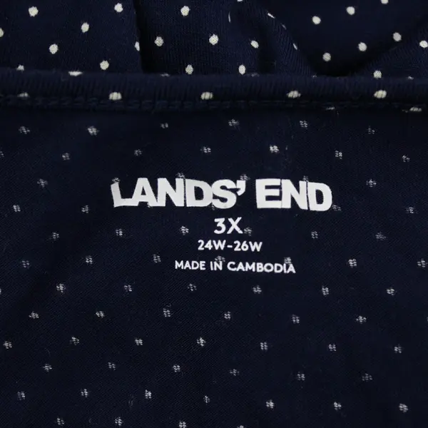 Lands' End White Polka Dot Navy Blue Long-Sleeved V-Neck Shirt Women's 3X 