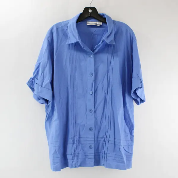 Fashion Bug Blue Linen Blend Short-Sleeved Button-Up Women's Size 18/20W