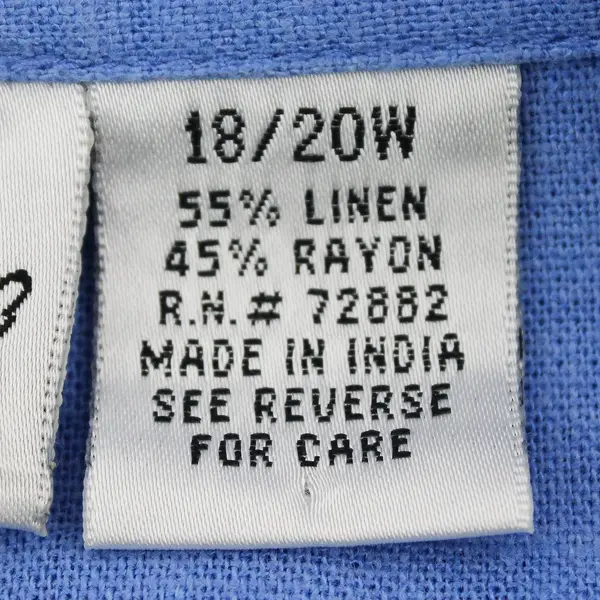 Fashion Bug Blue Linen Blend Short-Sleeved Button-Up Women's Size 18/20W