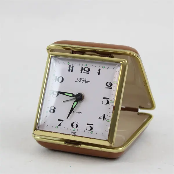 Vintage Le Gran Travel Alarm Clock Brown Case Tested Working