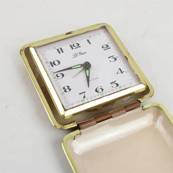 Vintage Le Gran Travel Alarm Clock Brown Case Tested Working
