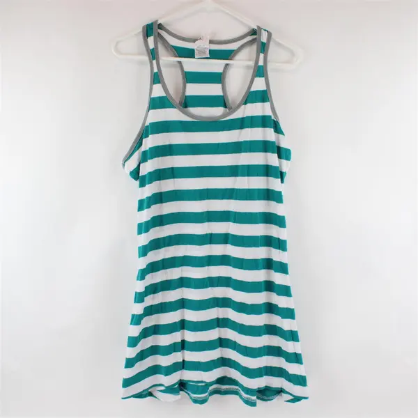 Toast and Jammies  Women's XL Teal and White Striped Tank-Top Nightgown