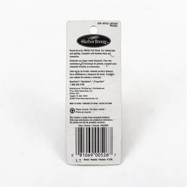 Harbor Breeze Round Acrylic Pull Chain 033943 52in Ceiling Fan