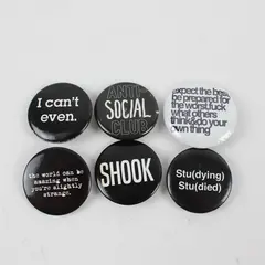 Lot of 6 Black and White Funny Ironic Pinback Buttons