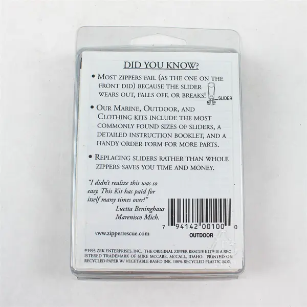 Zipper Rescue Outdoor Kit Zipper Repair Kit Made in USA Since 1993