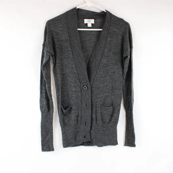 Ann Taylor Loft Women's Sweater Size Small Gray Button-Up Cardigan With Pockets
