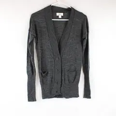 Ann Taylor Loft Women's Sweater Size Small Gray Button-Up Cardigan With Pockets