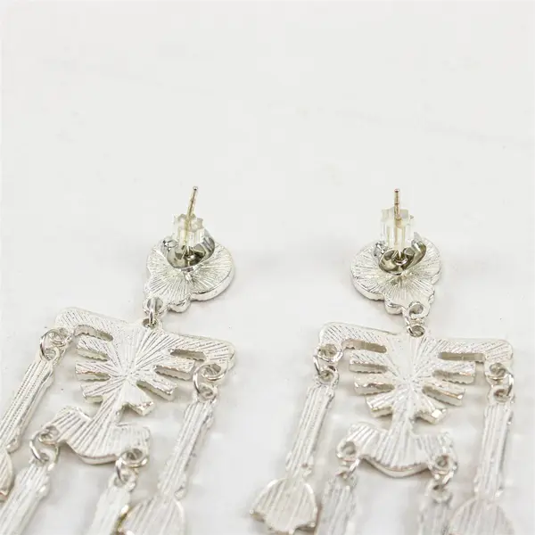 White Enamel Skeleton Halloween Dangle Earrings 3.5"