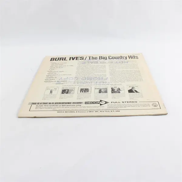 Burl Ives The Big Country Hits 12" Vinyl Record