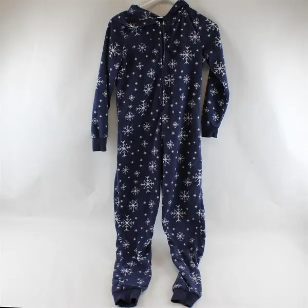 Old Navy Snowflake Pattern Blue Hooded Fleece One-Piece Pajamas Youth XS