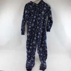 Old Navy Snowflake Pattern Blue Hooded Fleece One-Piece Pajamas Youth XS