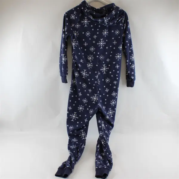 Old Navy Snowflake Pattern Blue Hooded Fleece One-Piece Pajamas Youth XS