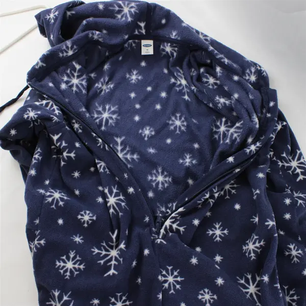 Old Navy Snowflake Pattern Blue Hooded Fleece One-Piece Pajamas Youth XS