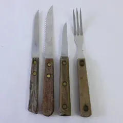 Lot of 4 Various Brands Rustic Handle Silverware 3 Knives + 1 Fork