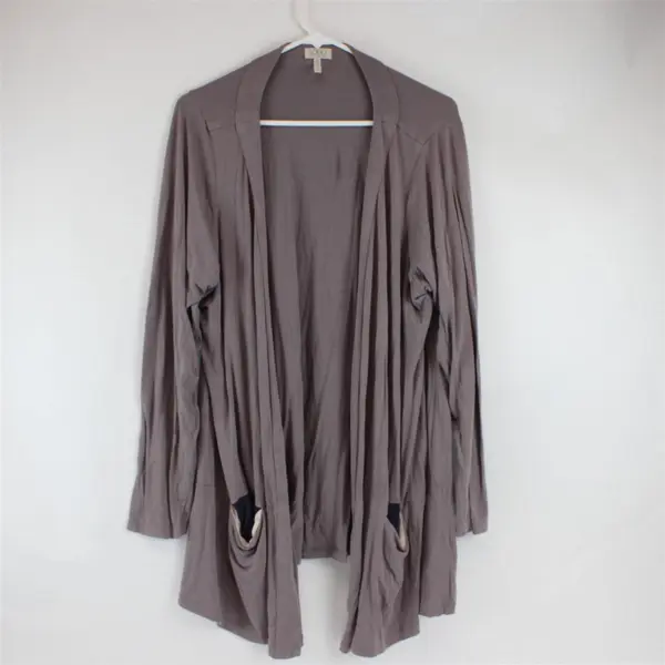 LOGO Lori Goldstein Taupe Open-Front Cardigan w/ Pockets Women's Plus Size 2X