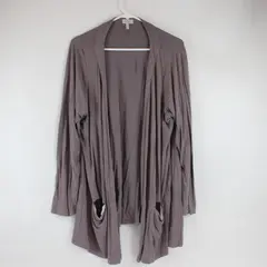LOGO Lori Goldstein Taupe Open-Front Cardigan w/ Pockets Women's Plus Size 2X