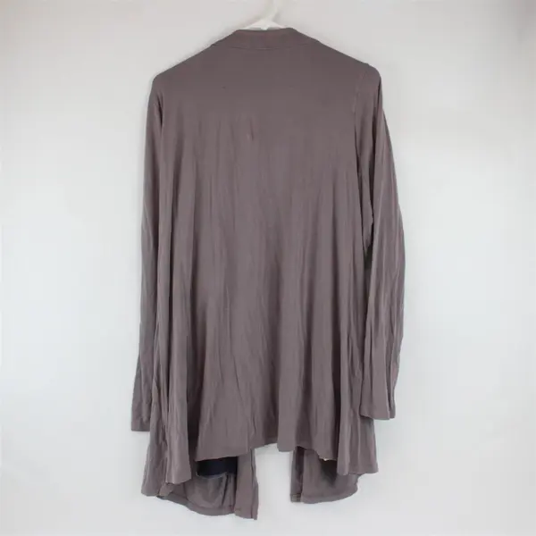 LOGO Lori Goldstein Taupe Open-Front Cardigan w/ Pockets Women's Plus Size 2X