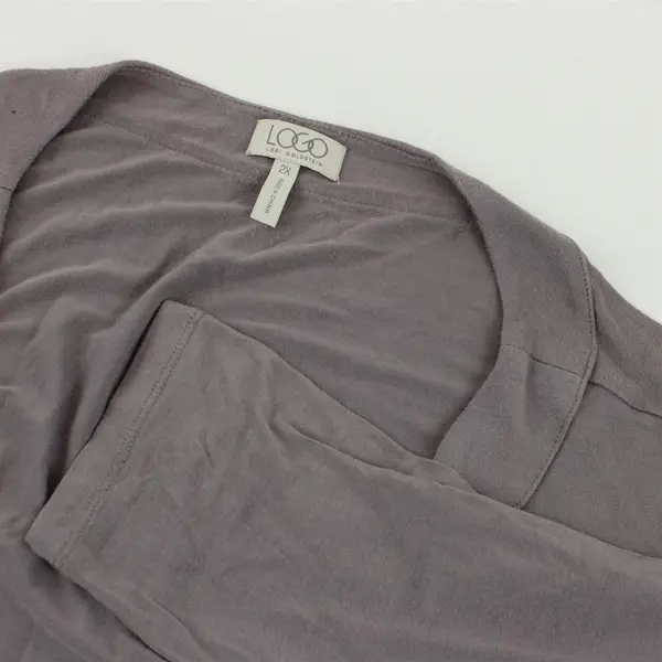 LOGO Lori Goldstein Taupe Open-Front Cardigan w/ Pockets Women's Plus Size 2X