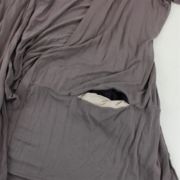 LOGO Lori Goldstein Taupe Open-Front Cardigan w/ Pockets Women's Plus Size 2X