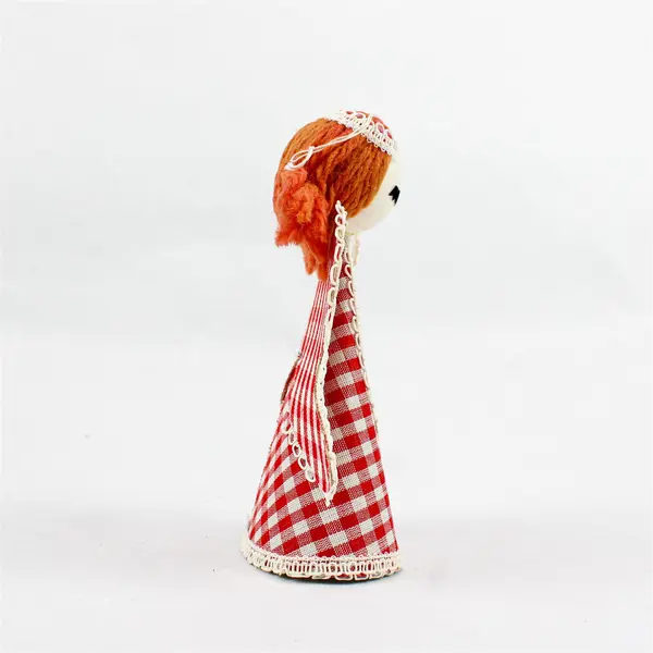 Vintage 1950s Red Hair Gingham Angel Christmas Ornament 5.5" Japan