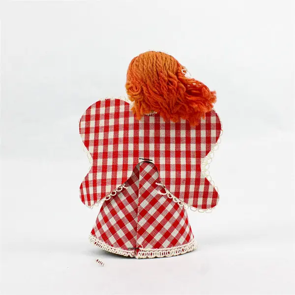 Vintage 1950s Red Hair Gingham Angel Christmas Ornament 5.5" Japan