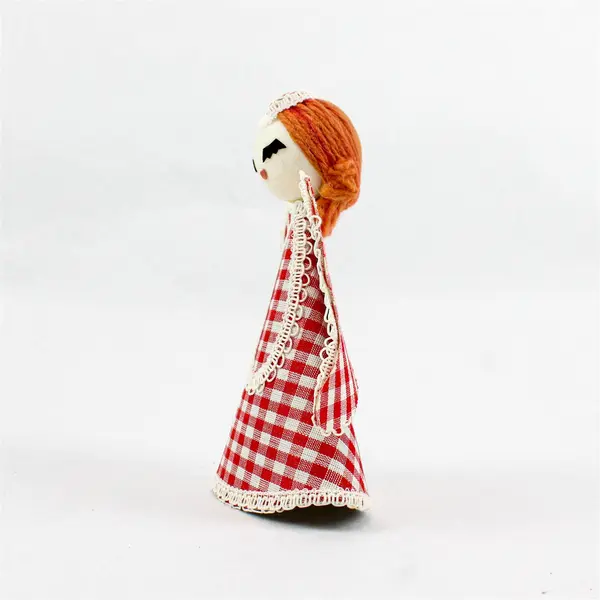 Vintage 1950s Red Hair Gingham Angel Christmas Ornament 5.5" Japan