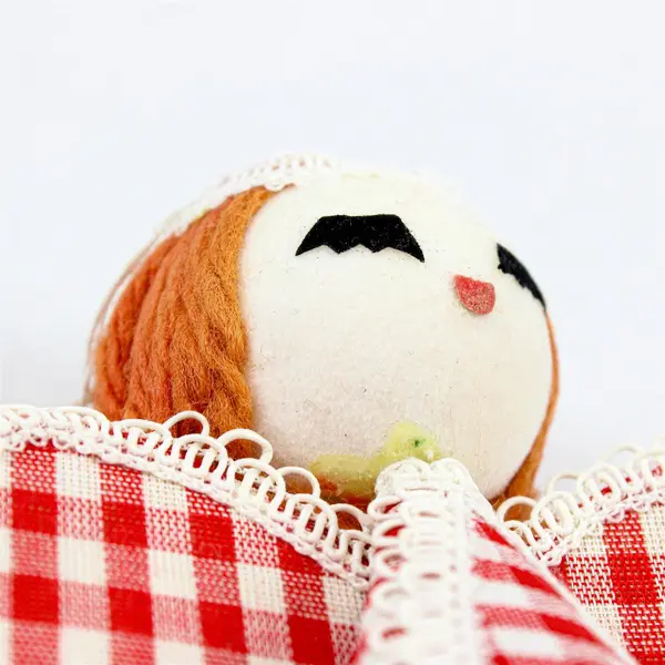 Vintage 1950s Red Hair Gingham Angel Christmas Ornament 5.5" Japan
