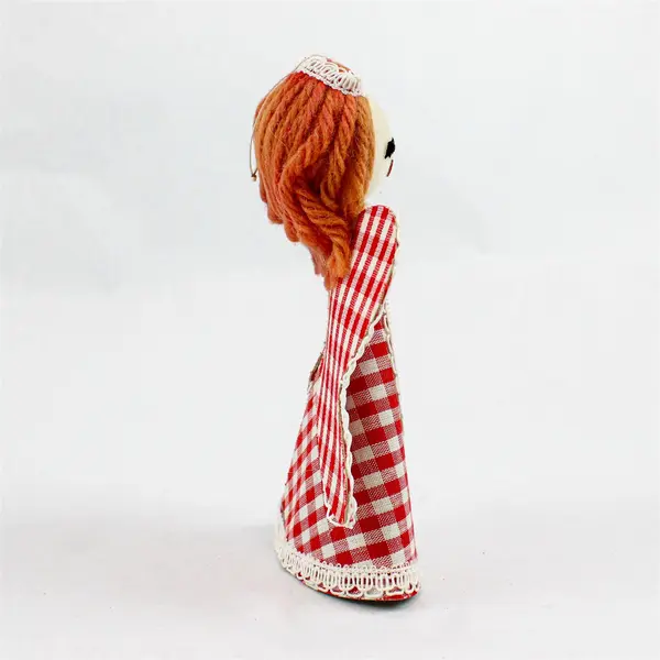 Vintage 1950s Red Hair Gingham Angel Christmas Ornament 5.5" Japan
