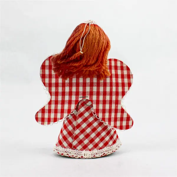 Vintage 1950s Red Hair Gingham Angel Christmas Ornament 5.5" Japan