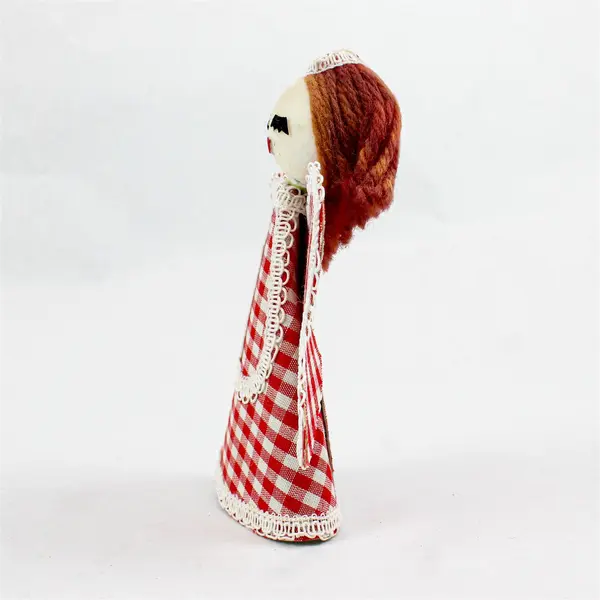 Vintage 1950s Red Hair Gingham Angel Christmas Ornament 5.5" Japan
