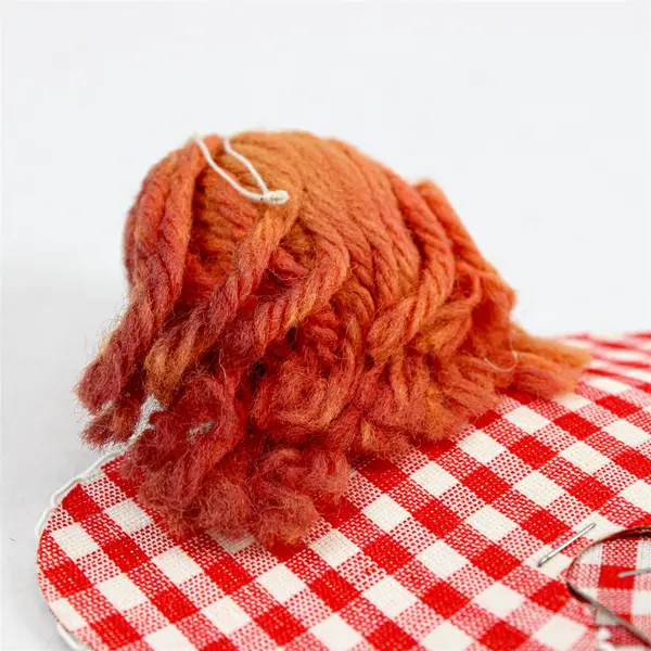 Vintage 1950s Red Hair Gingham Angel Christmas Ornament 5.5" Japan