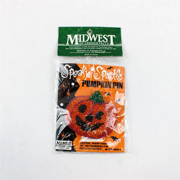 NOS Vintage Midwest of Cannon Falls Spooky Sparkle Pumpkin Pin