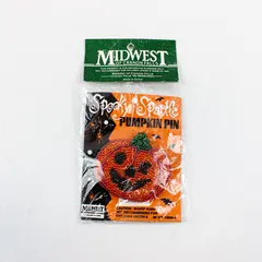 NOS Vintage Midwest of Cannon Falls Spooky Sparkle Pumpkin Pin