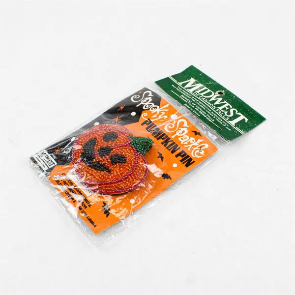 NOS Vintage Midwest of Cannon Falls Spooky Sparkle Pumpkin Pin