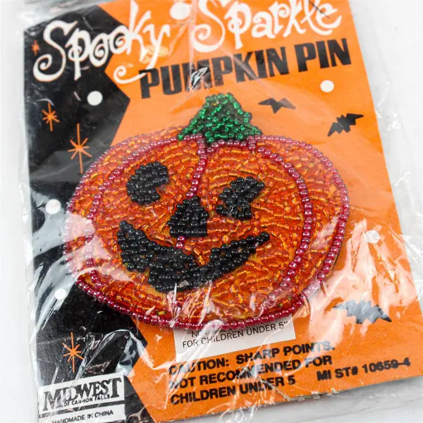 NOS Vintage Midwest of Cannon Falls Spooky Sparkle Pumpkin Pin
