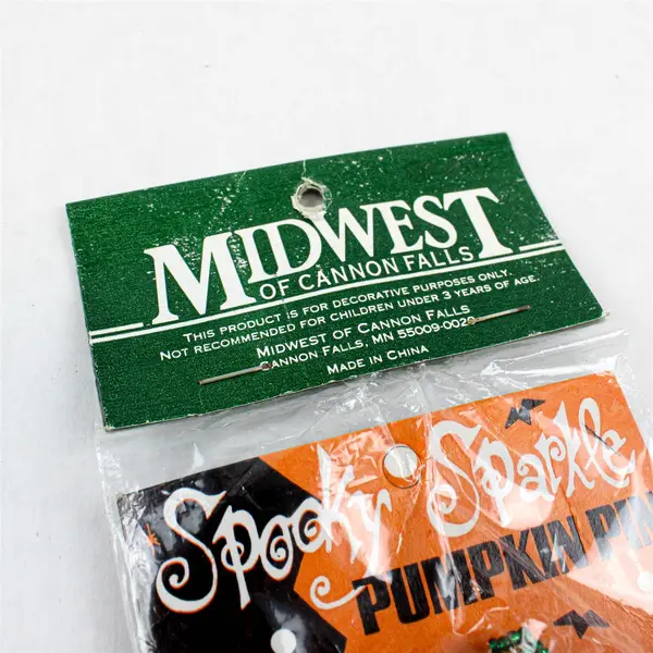 NOS Vintage Midwest of Cannon Falls Spooky Sparkle Pumpkin Pin