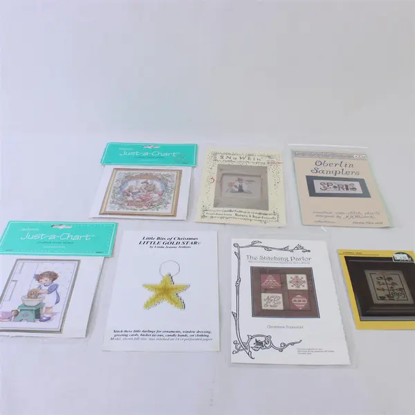 Lot of 7 Mixed Counted Cross Stitch Patterns Christmas Summer Tree Sports