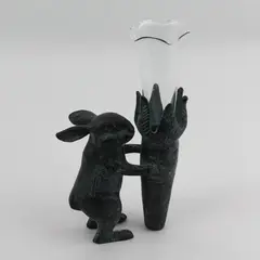 Cast Iron Rabbit With Carrot Bud Vase With Glass Insert