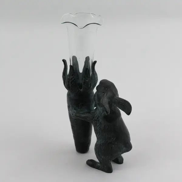 Cast Iron Rabbit With Carrot Bud Vase With Glass Insert