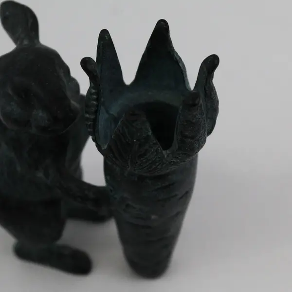 Cast Iron Rabbit With Carrot Bud Vase With Glass Insert
