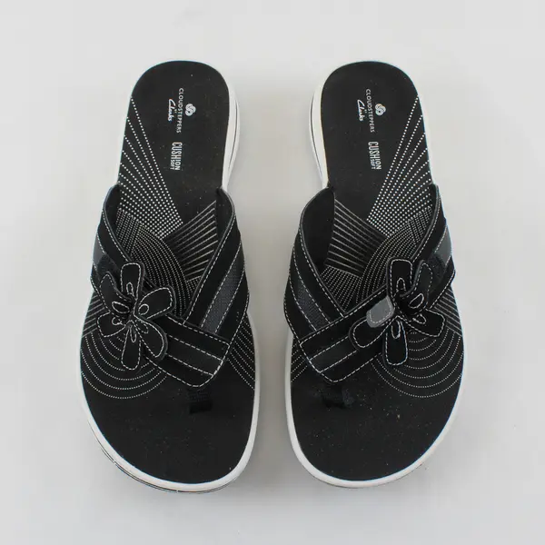 Clarks Cloudsteppers Women's Black White Floral Thong Flip Flops Sandals 9M