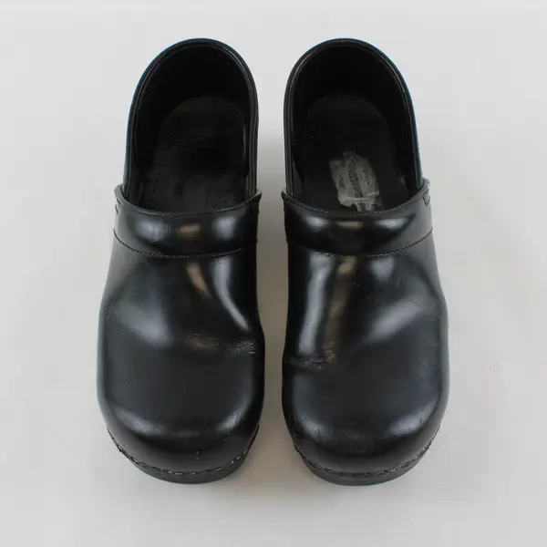 Dansko Solid Black Leather Professional Clog Platform Shoes Women Size 7.5/8