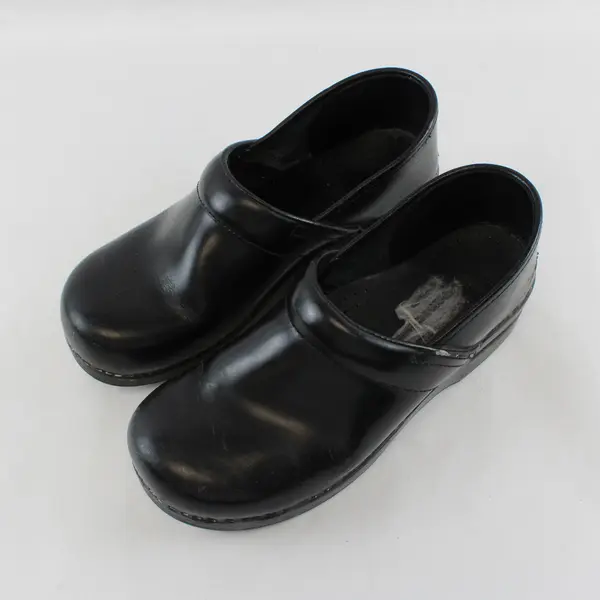 Dansko Solid Black Leather Professional Clog Platform Shoes Women Size 7.5/8