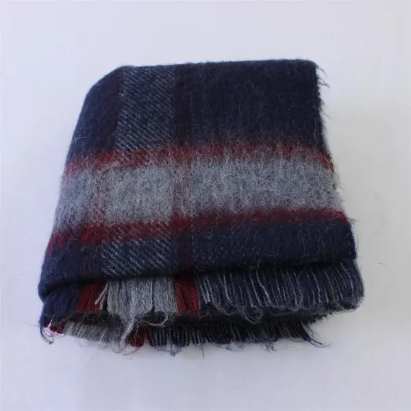 The Cashmere Look Womens Plaid Fringe Rectangle Scarf Gray Red Navy