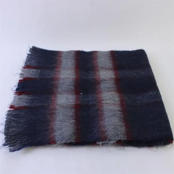 The Cashmere Look Womens Plaid Fringe Rectangle Scarf Gray Red Navy