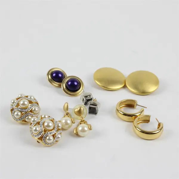 Vintage Mixed Costume Jewelry Earrings Gold Tone Pearl Hoop Dangle