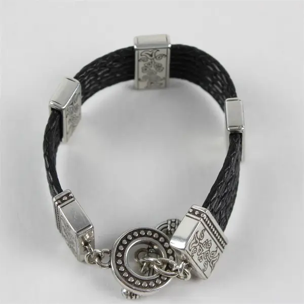 Brighton Silver-Plated and Braided Leather Toggle Clasp Bracelet 7.5"
