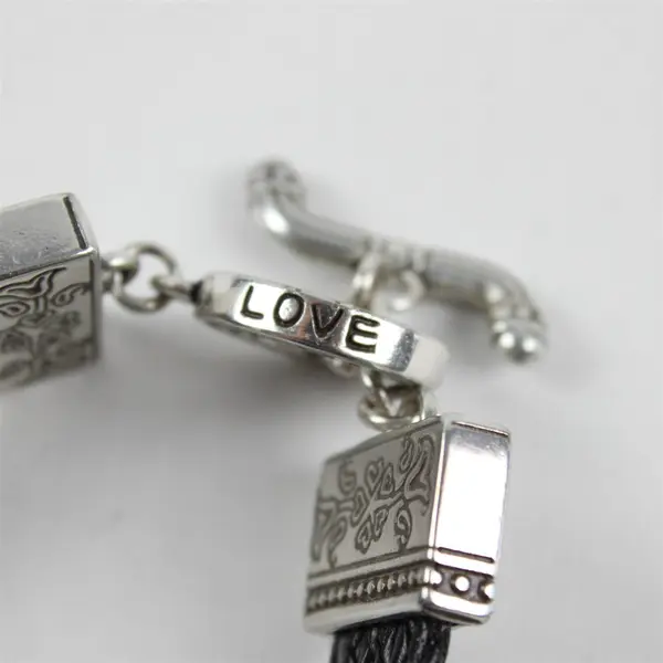 Brighton Silver-Plated and Braided Leather Toggle Clasp Bracelet 7.5"