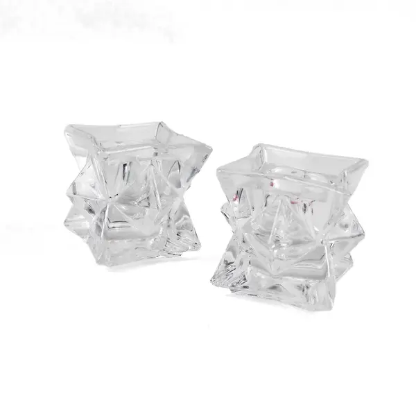 Set of 2 Clear Glass Octagon Star Taper Votive Candle Holders